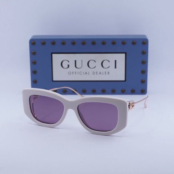 Gucci GG1566S 003 Rectangle Sunglasses - Ivory/Gold/Violet - Picture 6 of 13
